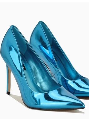 Nine West Fresh 6.5 Chrome Blue Pointy Toe Pump